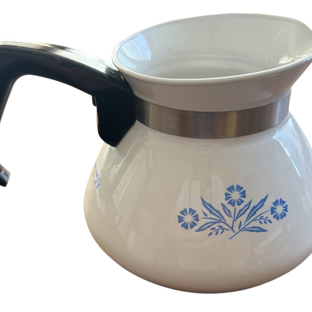 Corningware White Coffee Pot with Blue Floral Pattern